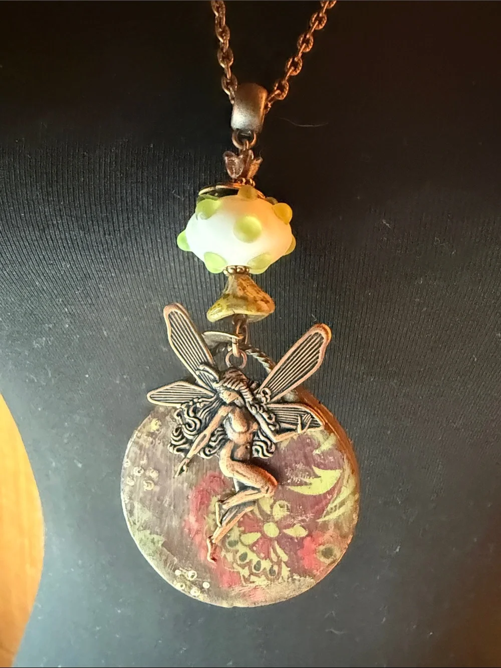 Copper Fairy Pendant Necklace with Green Accents